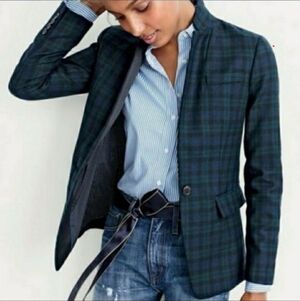 J. Crew Regent Wool Blazer Sz 2 Blackwatch Tartan Plaid Green Navy Corporate